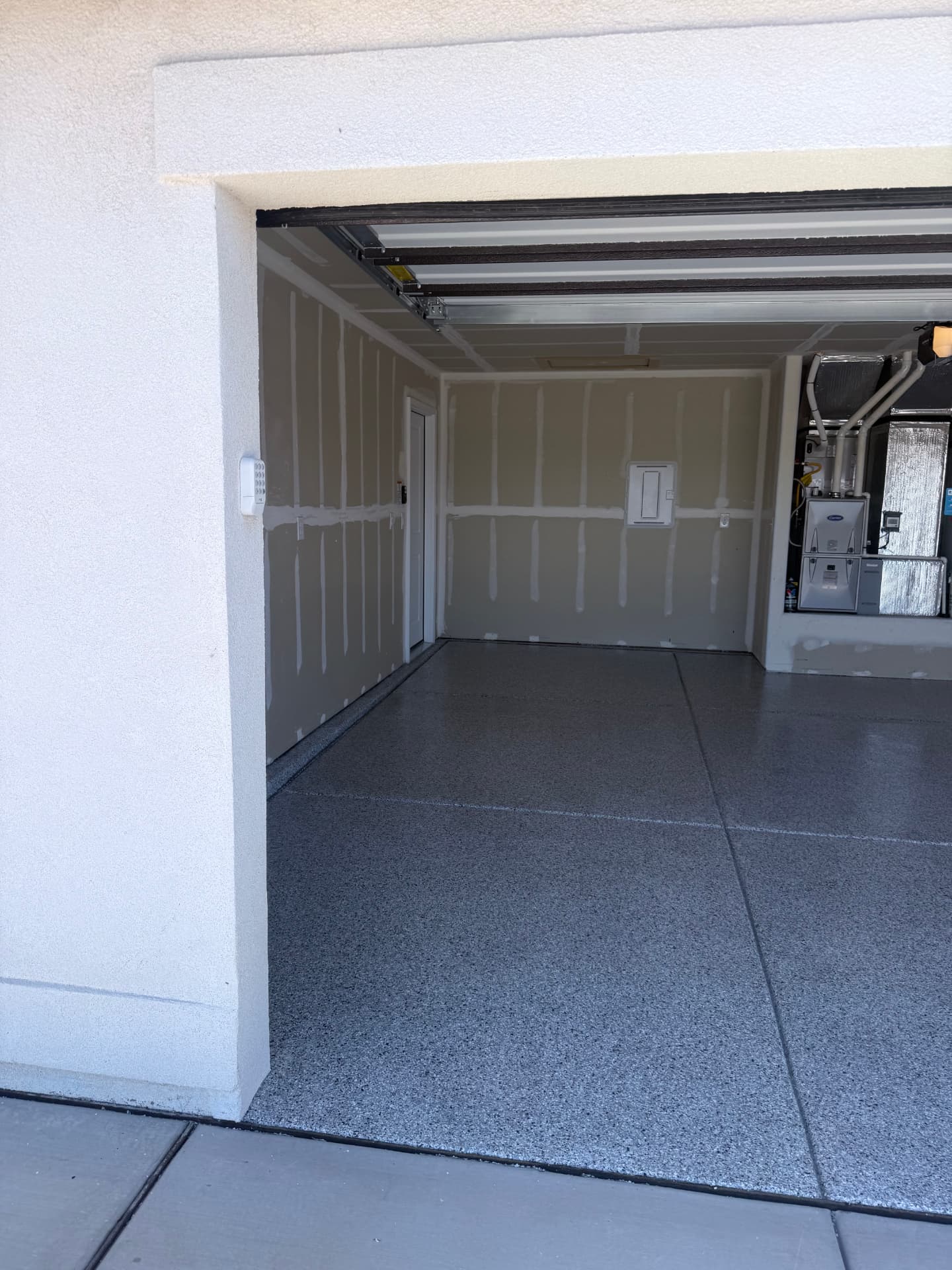 Fresh flake garage floor in a new home