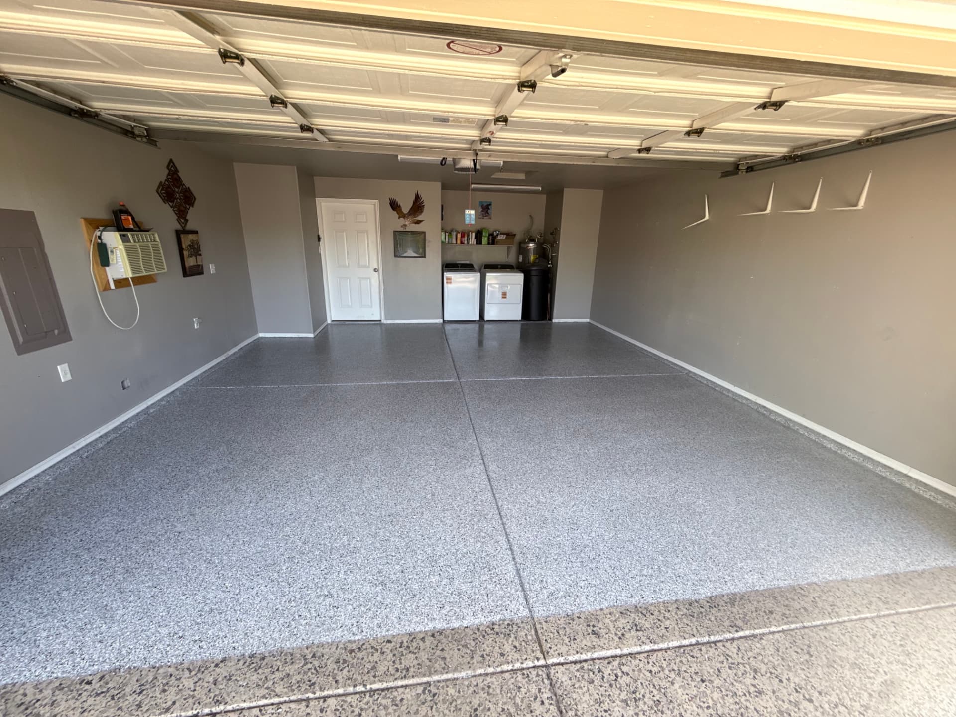 Wide finished flake floor in a residential garage