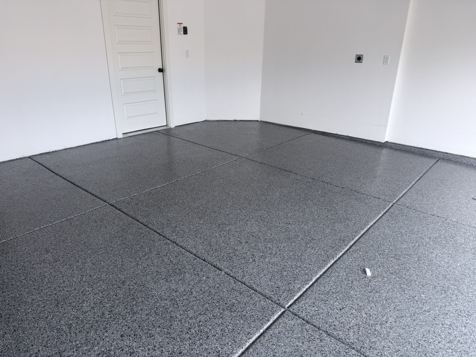 Clean gray flake garage floor